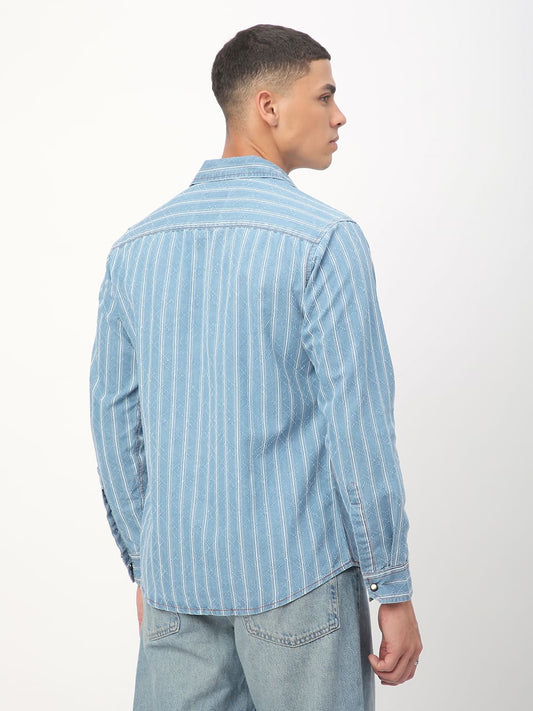 Denim Ditsy Laser Cut Lozenge Striped Shirt