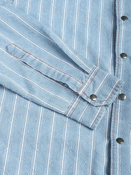 Denim Ditsy Laser Cut Lozenge Striped Shirt