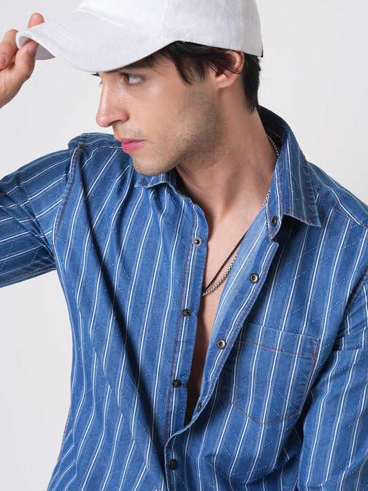 Denim Zig-Zag Laser Cut Shirt