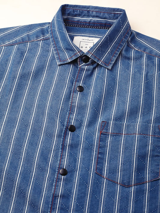 Denim Zig-Zag Laser Cut Shirt