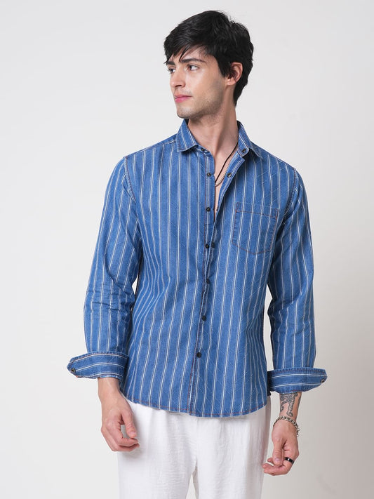 Denim Zig-Zag Laser Cut Shirt