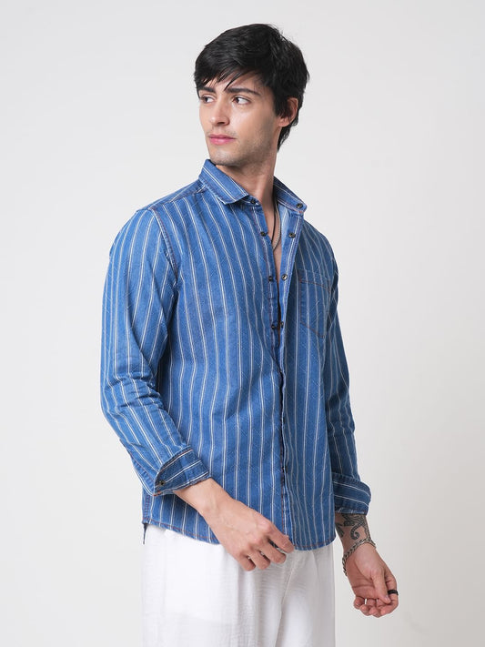 Denim Zig-Zag Laser Cut Shirt