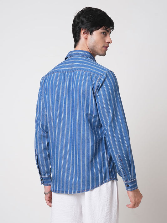 Denim Zig-Zag Laser Cut Shirt