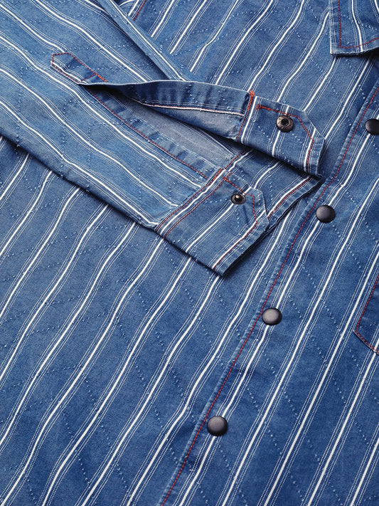 Denim Zig-Zag Laser Cut Shirt