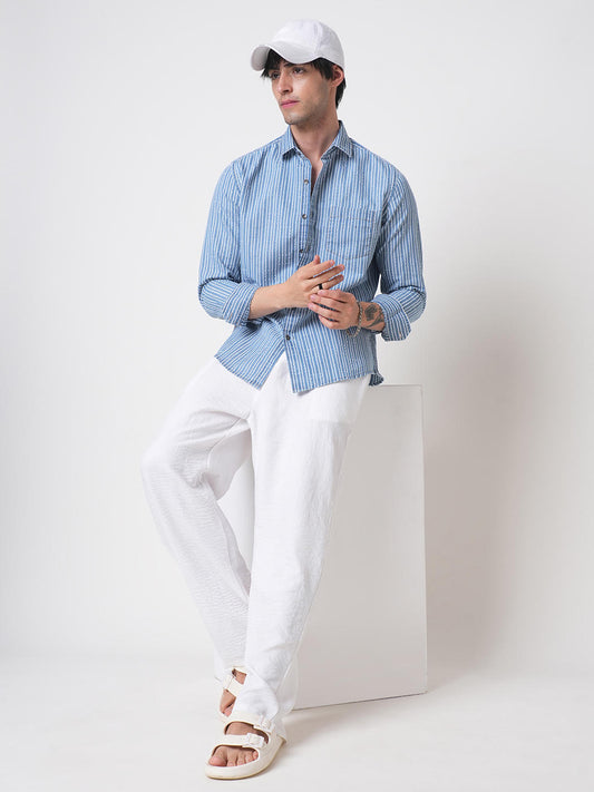 Blue Squarish Laser Cut Striped Shirt