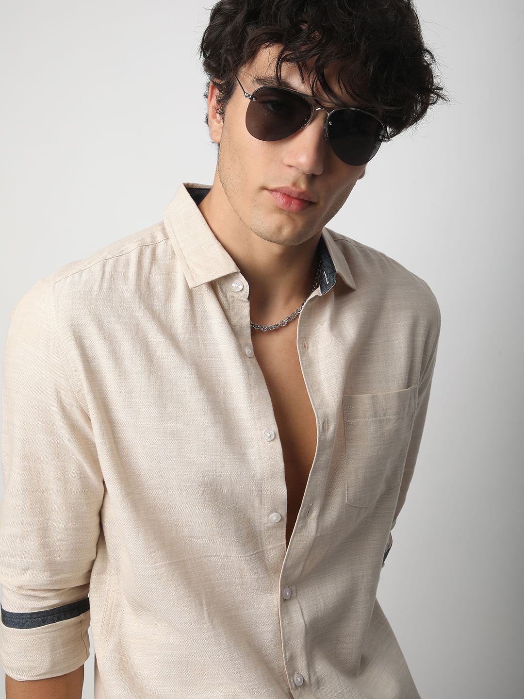 Classic Beige Textured Shirt
