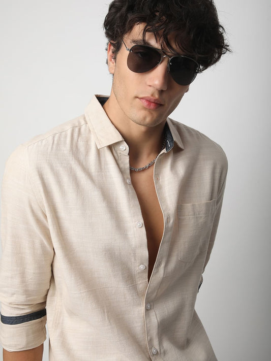 Classic Beige Textured Shirt