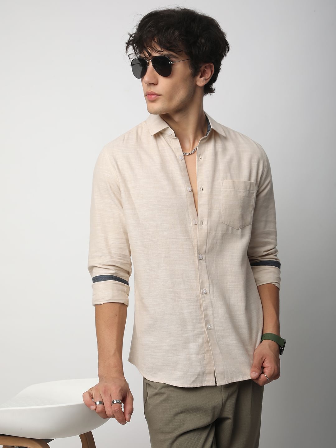 Classic Beige Textured Shirt