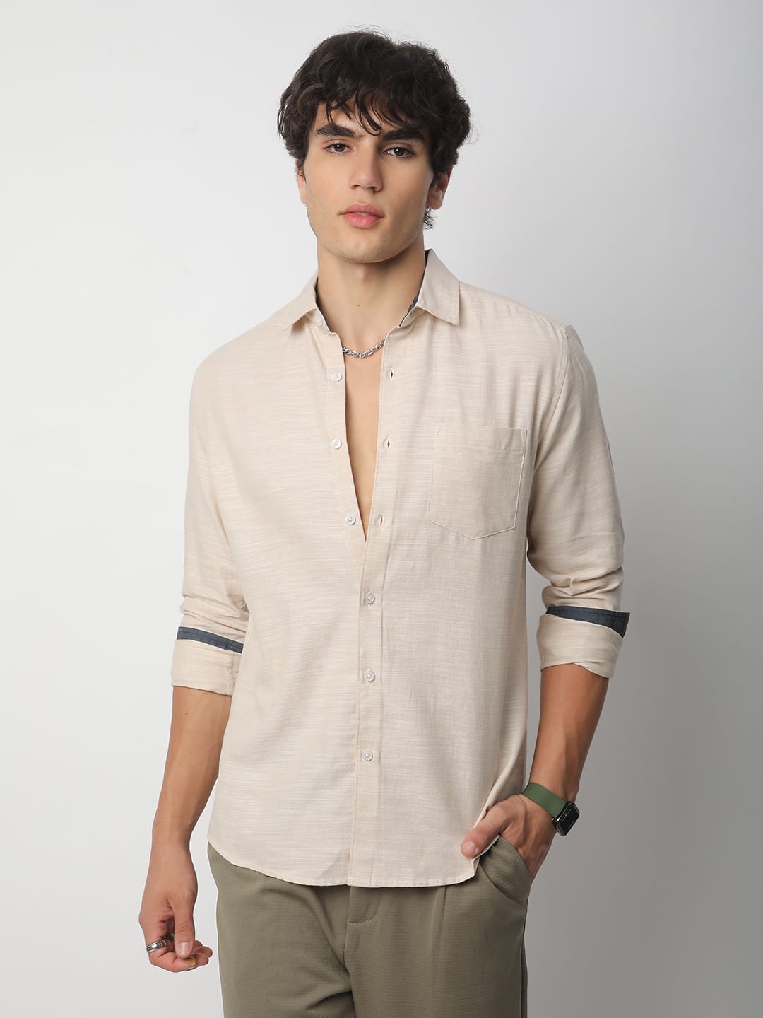 Classic Beige Textured Shirt