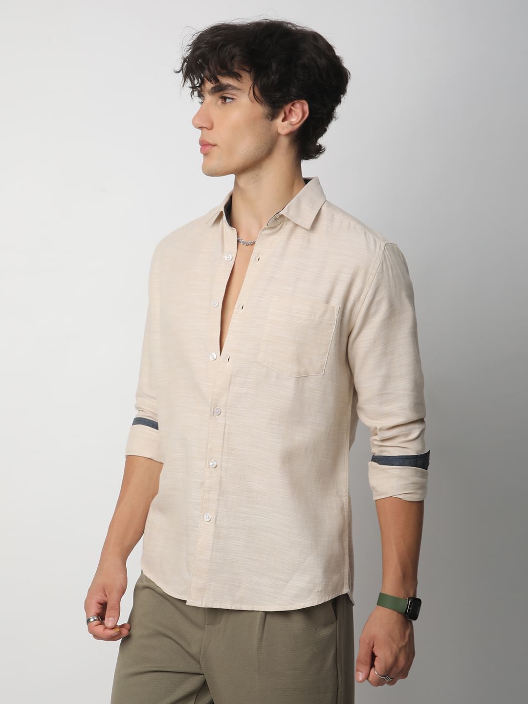 Classic Beige Textured Shirt