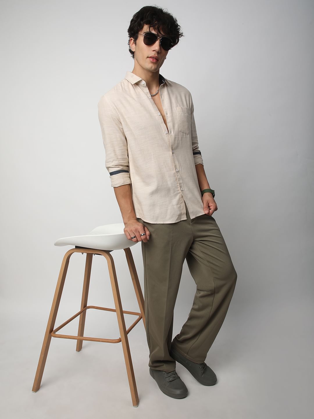 Classic Beige Textured Shirt