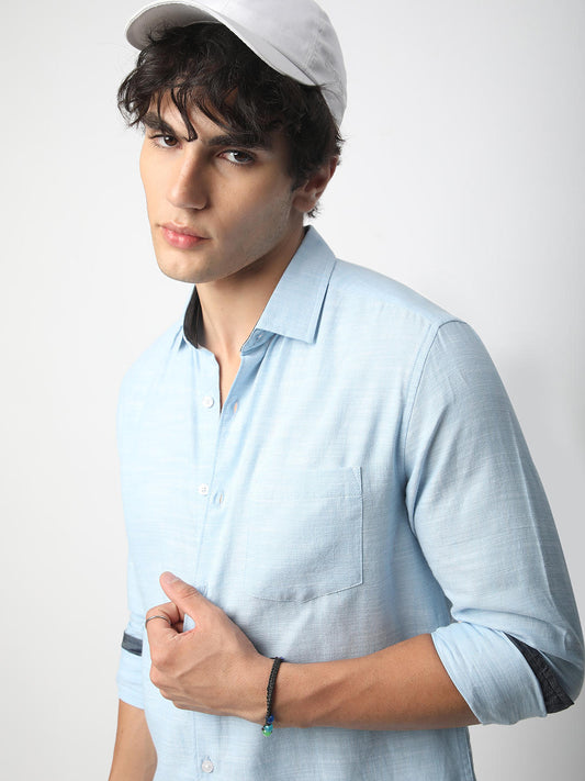 Classic Sky Blue Textured Shirt
