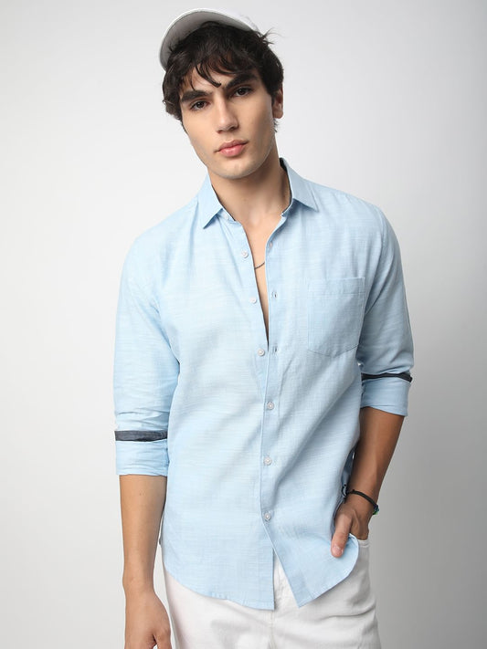 Classic Sky Blue Textured Shirt