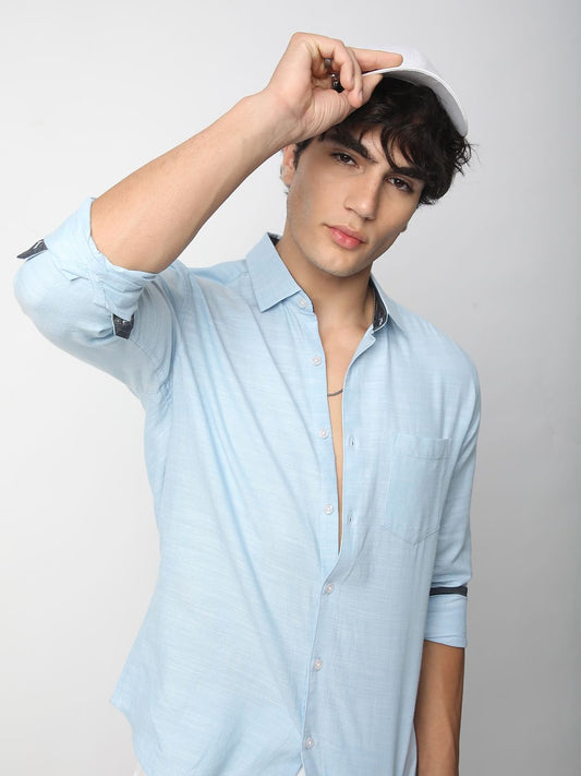Classic Sky Blue Textured Shirt