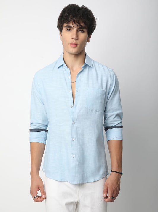Classic Sky Blue Textured Shirt