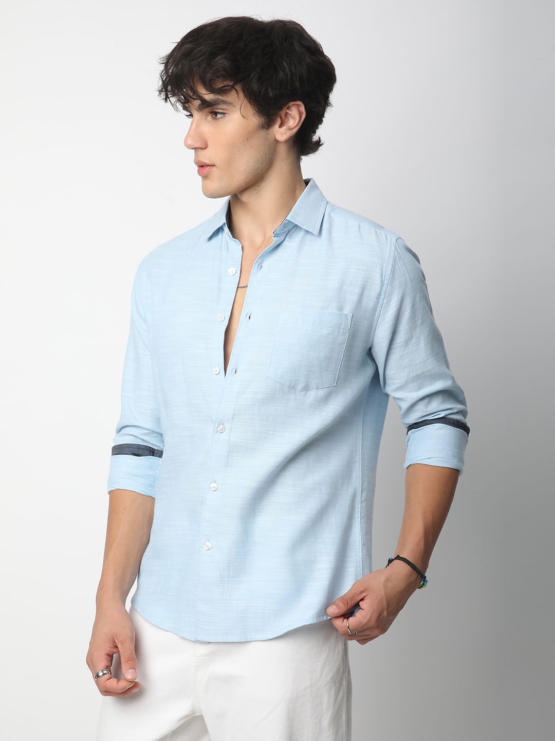 Classic Sky Blue Textured Shirt