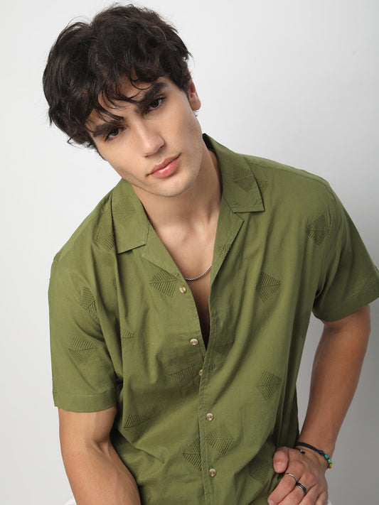 Olive Leaf Embroidered Oversized Shirt