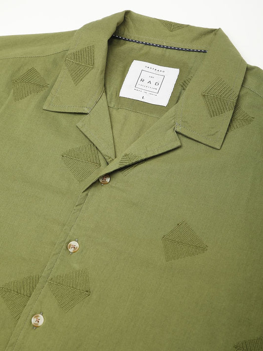 Olive Leaf Embroidered Oversized Shirt