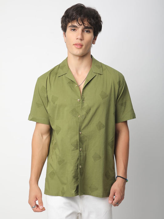 Olive Leaf Embroidered Oversized Shirt