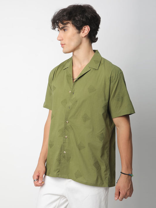Olive Leaf Embroidered Oversized Shirt
