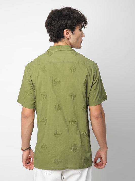 Olive Leaf Embroidered Oversized Shirt