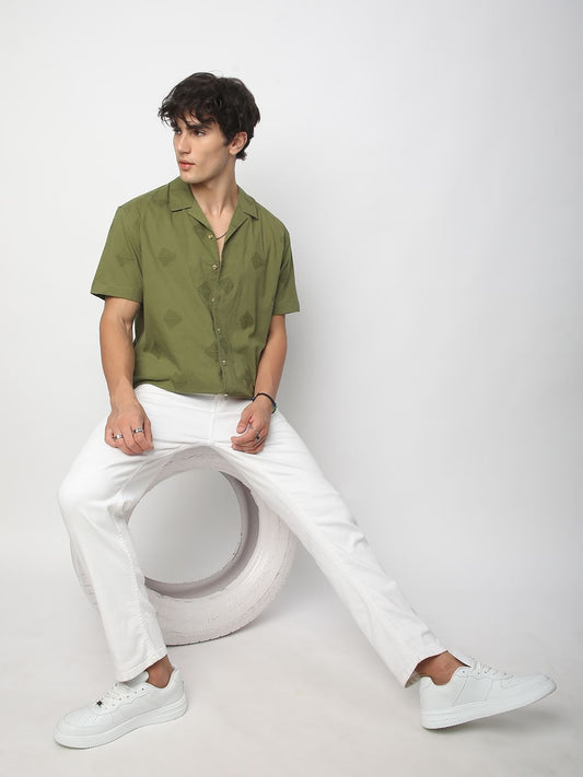 Olive Leaf Embroidered Oversized Shirt