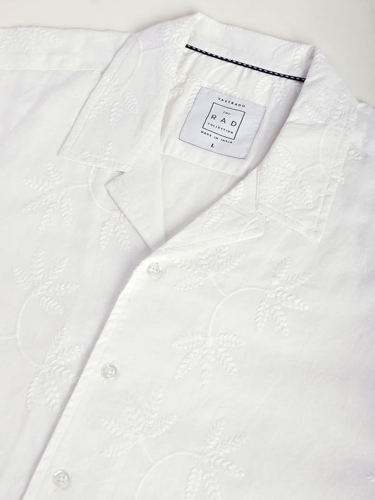 Minimalist White Leaf Embroidery Oversized Shirt