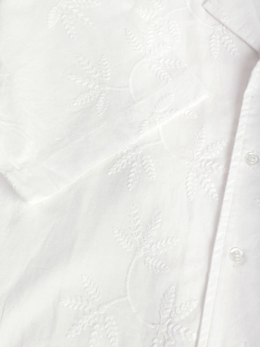 Minimalist White Leaf Embroidery Oversized Shirt