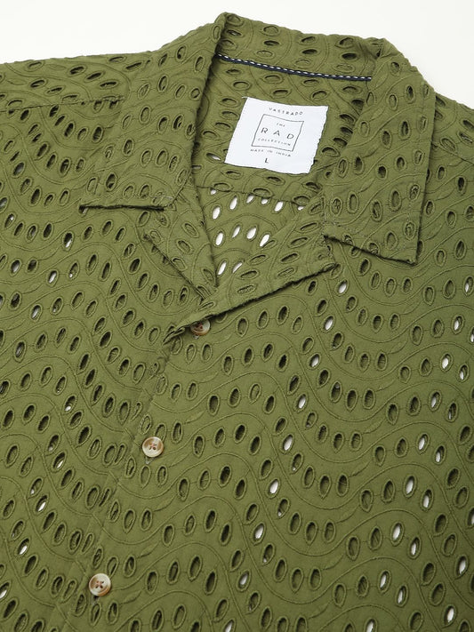Olive Curved Schiffli Oversized Shirt