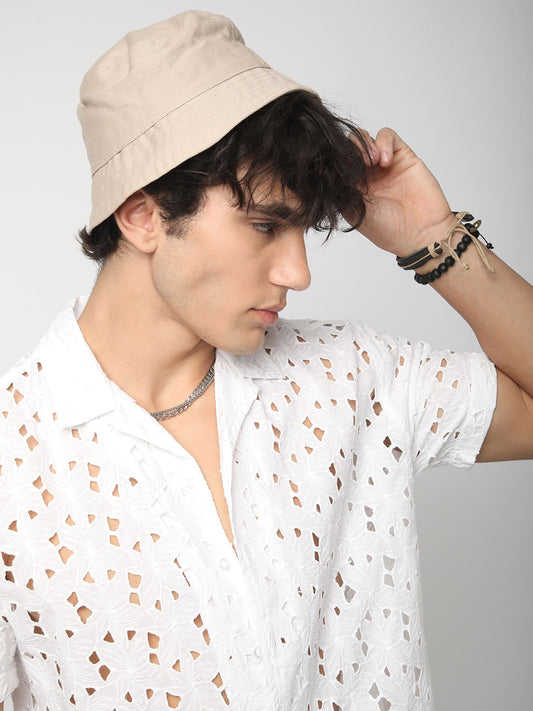 Snow White Schiffli Notch Collar Oversized Shirt