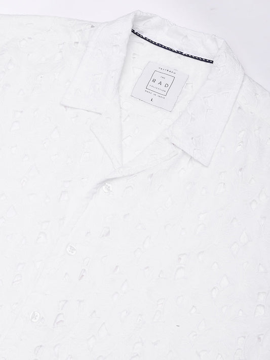 Snow White Schiffli Notch Collar Oversized Shirt