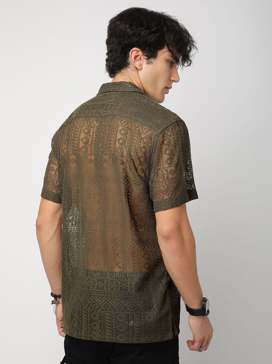 Olive Finesse Crochet Oversized Shirt