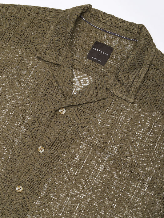 Olive Finesse Crochet Oversized Shirt
