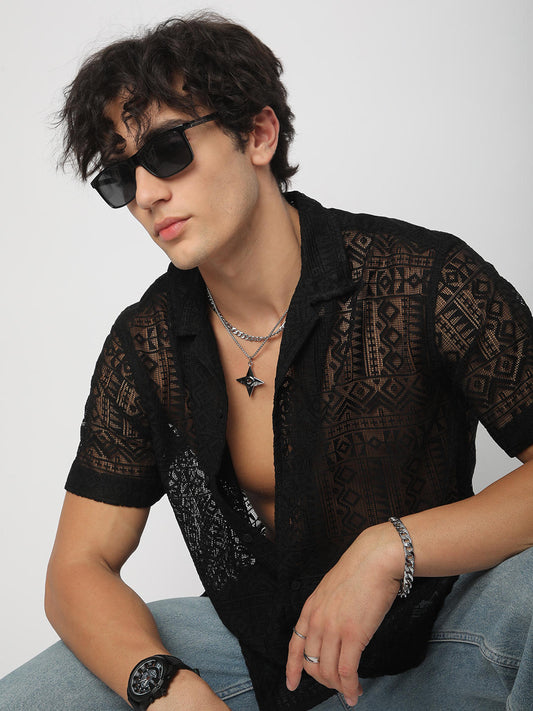 Classic Black Mesh Oversized Shirt