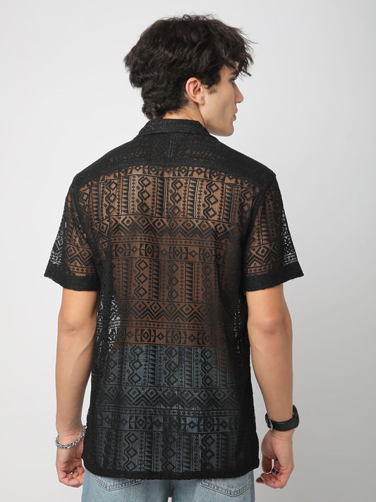 Classic Black Mesh Oversized Shirt