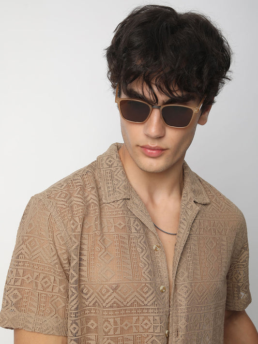 Finesse Brown Crochet Oversized Shirt