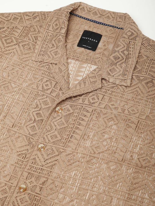 Finesse Brown Crochet Oversized Shirt