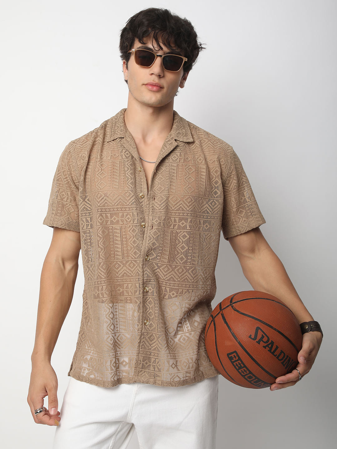 Finesse Brown Crochet Oversized Shirt