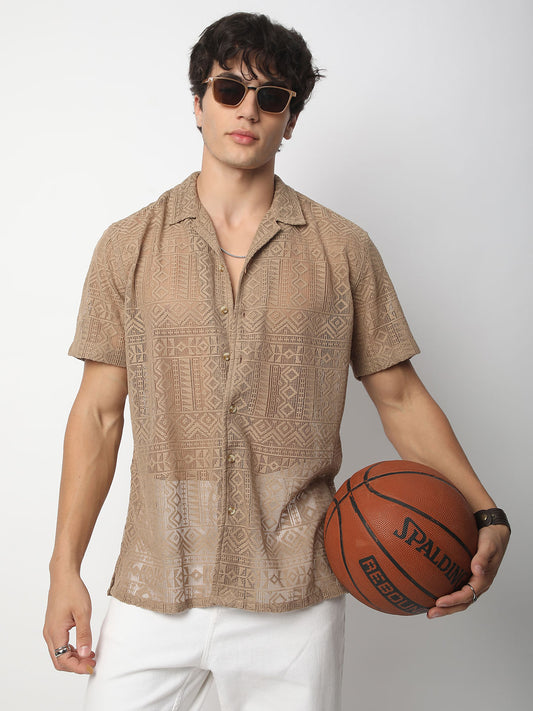 Finesse Brown Crochet Oversized Shirt