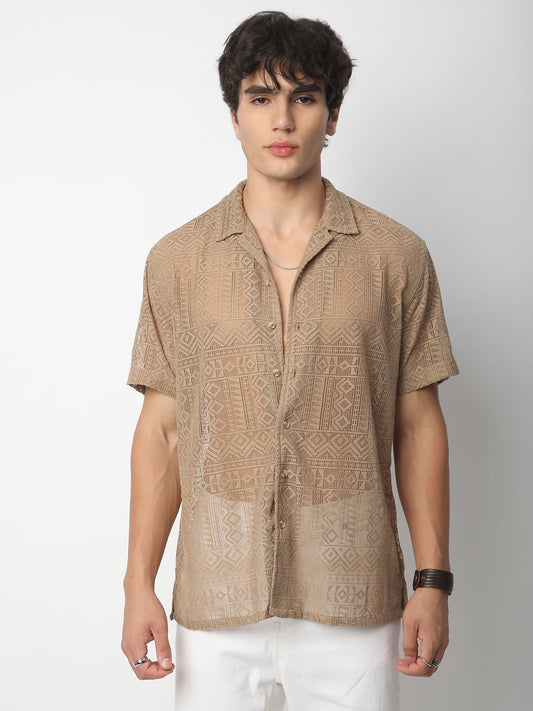 Finesse Brown Crochet Oversized Shirt