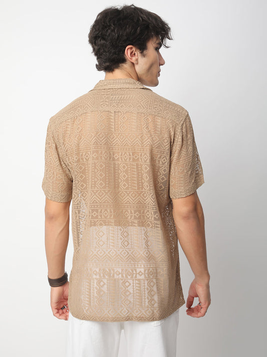 Finesse Brown Crochet Oversized Shirt