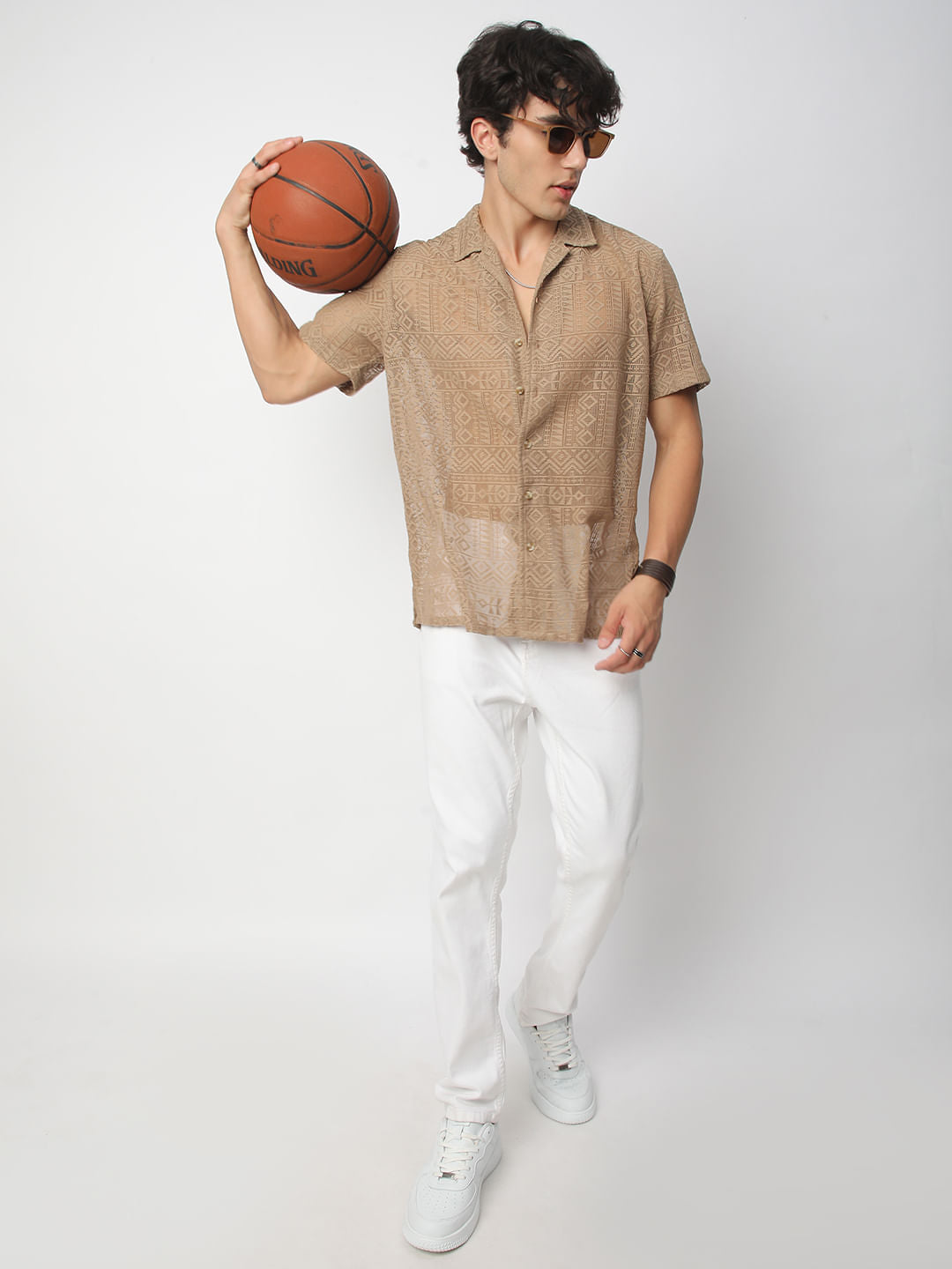 Finesse Brown Crochet Oversized Shirt