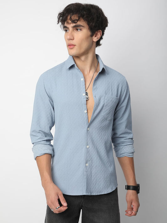 Eccentric Turkish Blue Jacquard Shirt