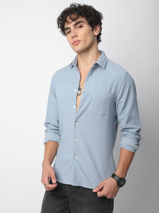 Eccentric Turkish Blue Jacquard Shirt