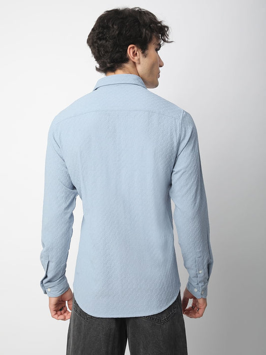 Eccentric Turkish Blue Jacquard Shirt