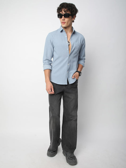 Eccentric Turkish Blue Jacquard Shirt