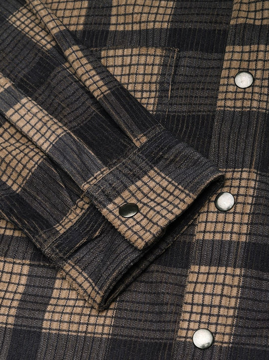 Brown Pearl Checks Double Pocket Corduroy Overshirt