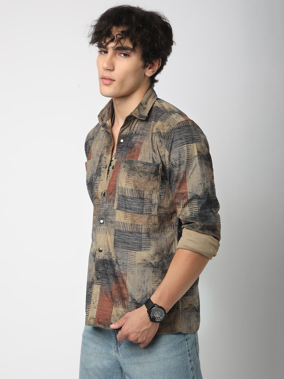 Abstruse Paint Splash Double Pocket Corduroy Overshirt