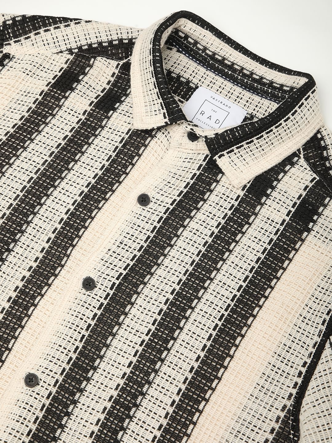 Black Interweave Crochet Striped Shirt