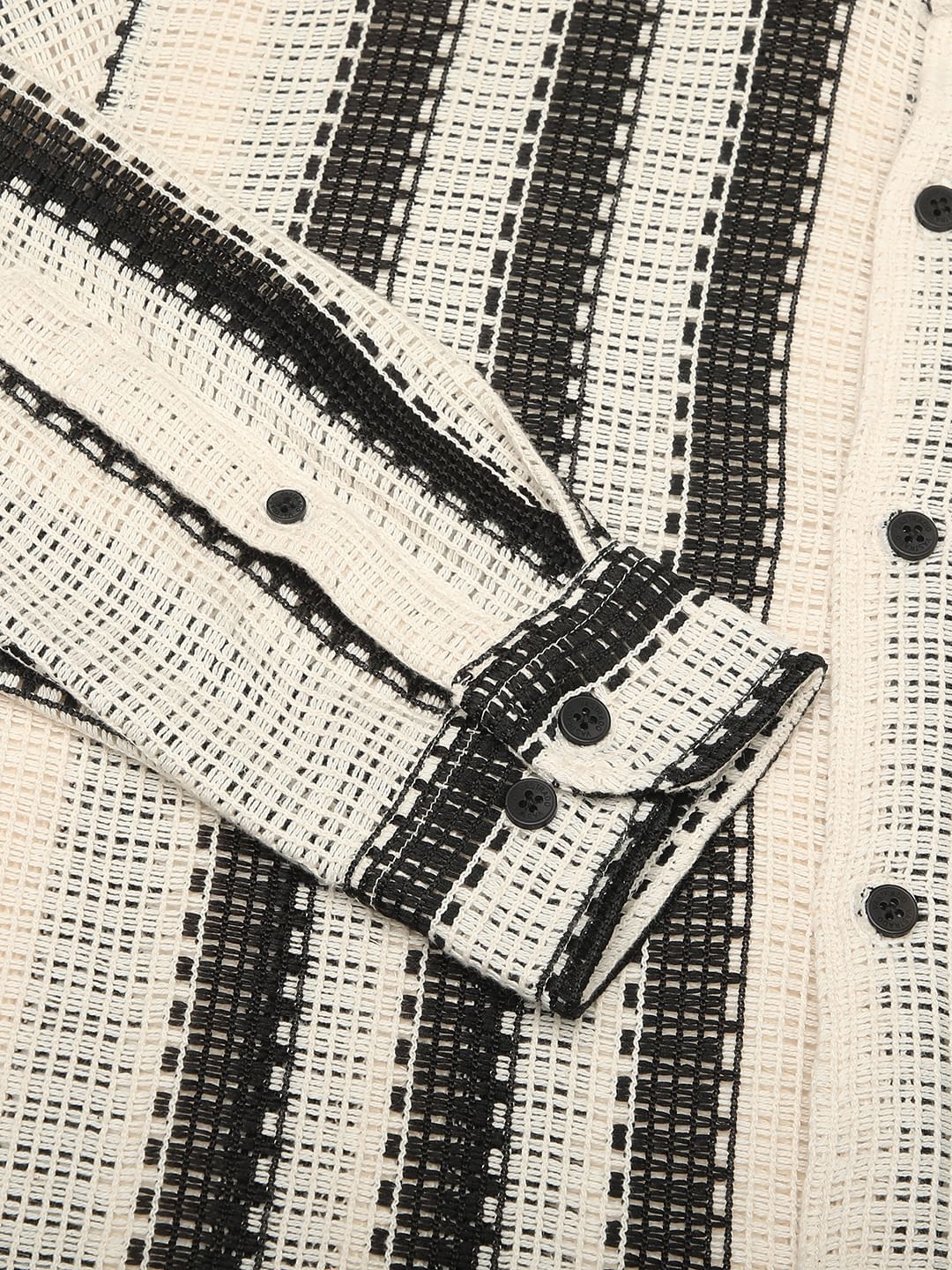 Black Interweave Crochet Striped Shirt
